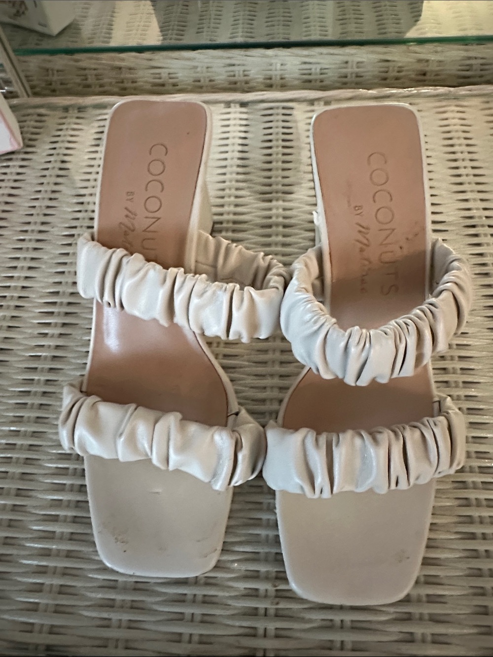 Coconuts by Matisse Ruched Double-Strap Slide Sandals in Cream